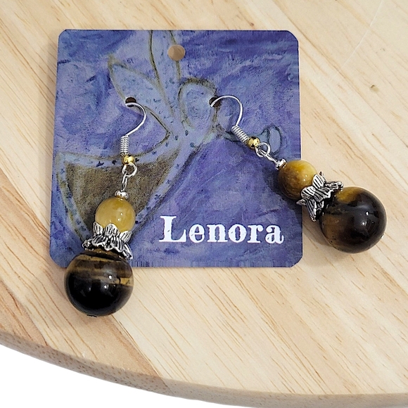 Hand Crafted Tiger Eye Earrings 14 mm Golden 8 mm Blonde - Picture 4 of 9